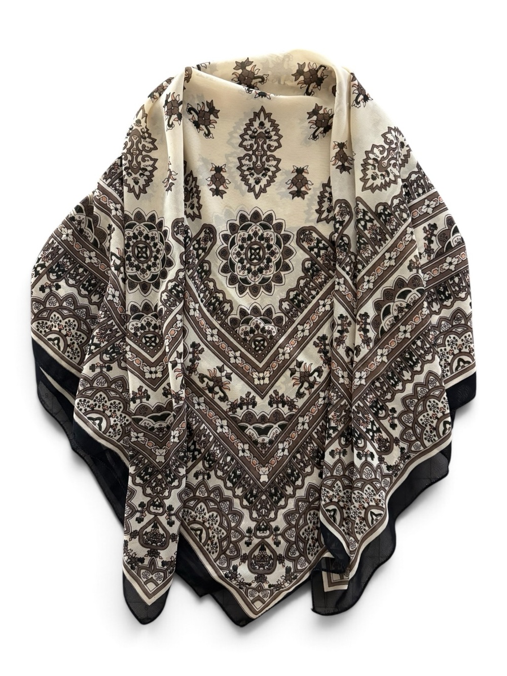 Elegant Cream and Brown Paisley Scarf